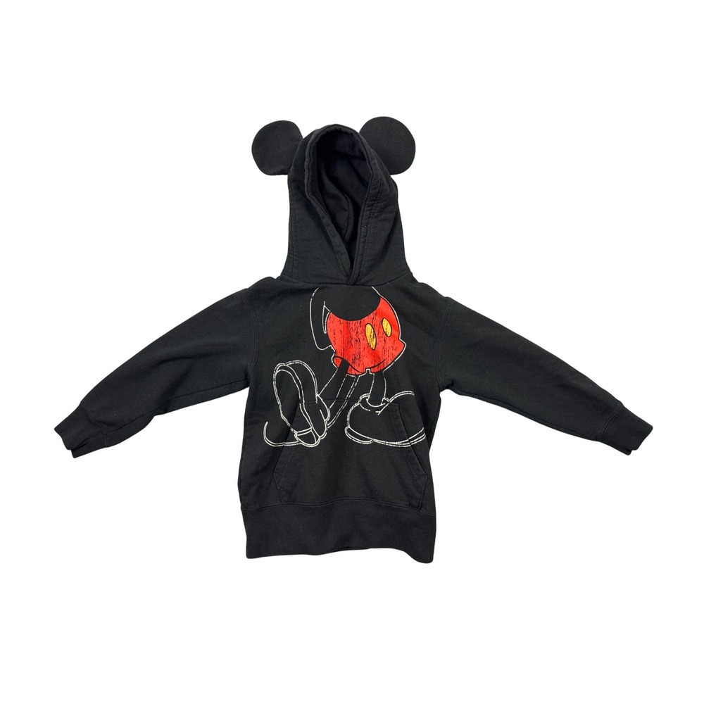 Disney Kids Small Black Mickey Mouse Hoodie 3D Ears Disneyland Resort Pullover